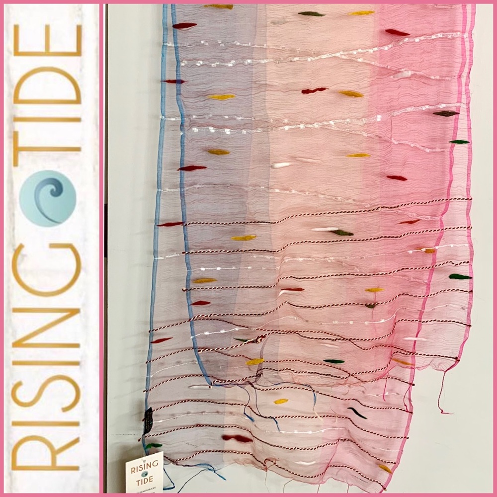 NWT Rising Tide 100% sheer silk scarf, 19”x68”, handmade in India